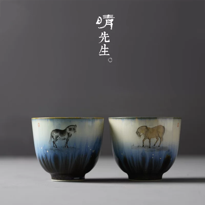 Синьчжэнь полный ручной ceramic ручная роспись коневод мастер чашка чайный набор владелец одна чашка 玖 玖