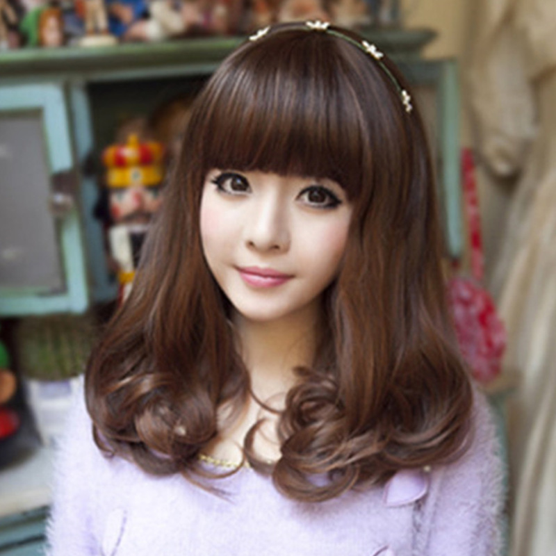 Factory wholesale Japanese and Korean wig female pear flower head long straight hair neat bangs fluffy chemical fiber headgear female a generation of hair