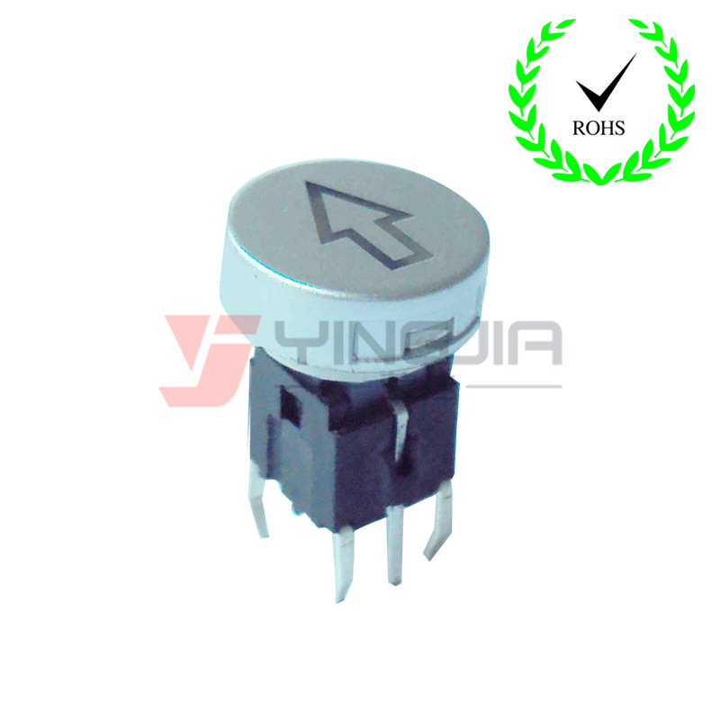 10*10蓝灯带箭头镭雕符号圆形帽子6脚直插led带灯轻触开关按钮