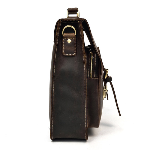 Men's Retro Crazy Horse Leather Briefcase Genuine Leather Computer Bag Casual Shoulder Bag Work Out Handbag 9370
