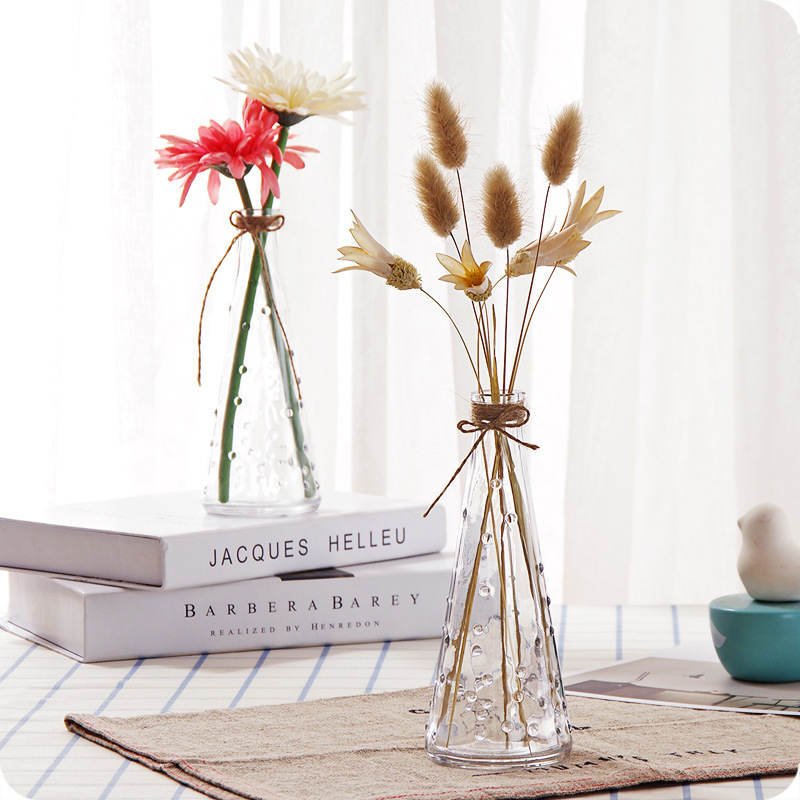 透明玻璃花瓶桌面文艺插花瓶简约清新小花瓶干花花瓶锥形插花瓶