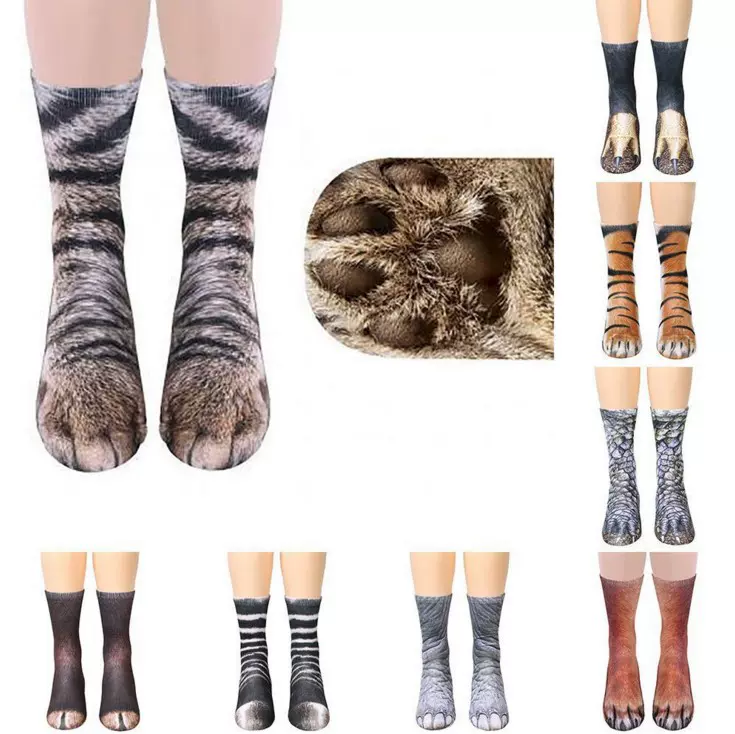 3d打印动物脚蹄袜子成人Unisex Adult Animal印花袜动物袜猫jio袜