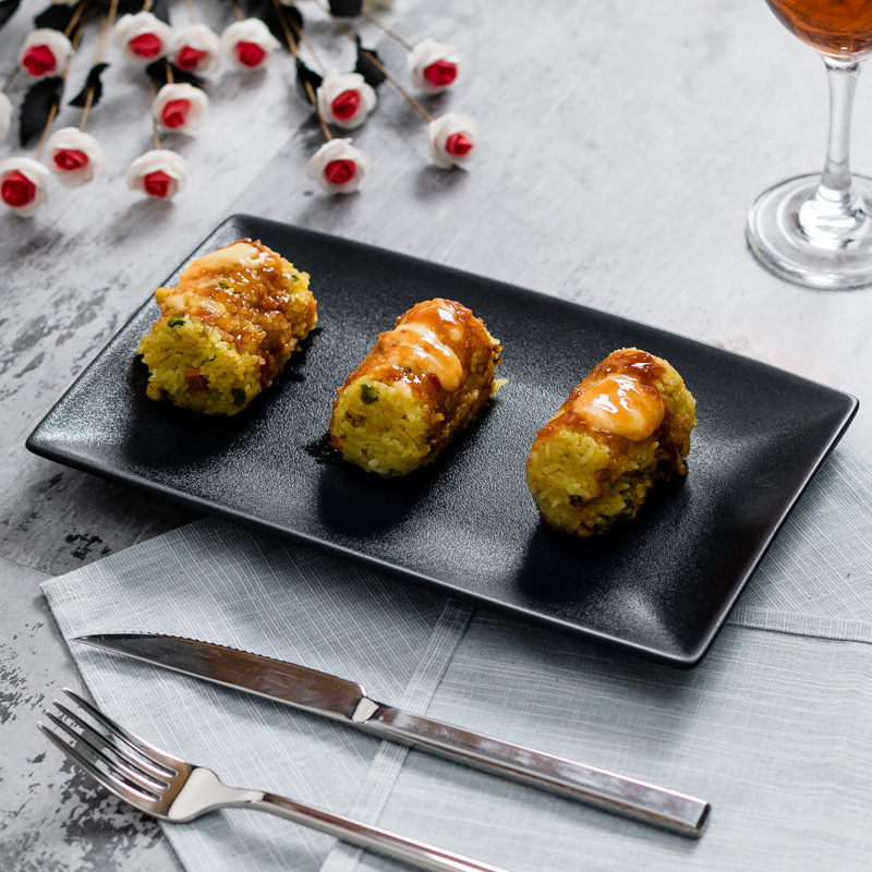 Placa de postre esmerilado de cerámica placa rectangular negra