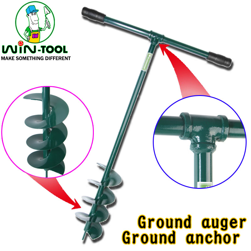 松土器 螺旋地锚植树钻孔松土工具 手动钻冰打孔地钻地锚红色