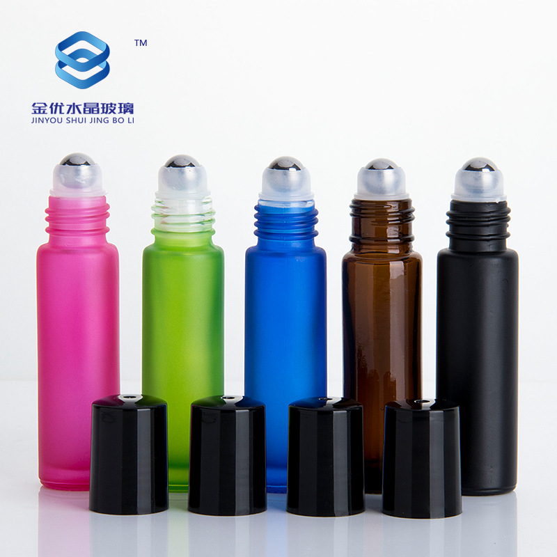 滚珠瓶磨砂10ml喷色哑面走珠瓶本色茶色按摩眼霜精油瓶透明托钢珠