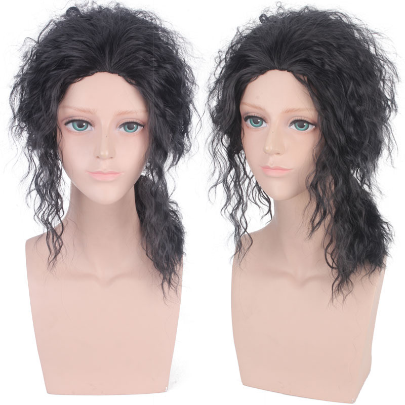Michael Jackson Cos Wig Male Superstar Mj Black 80S Punk Black Wavy Wig Hippie Rock