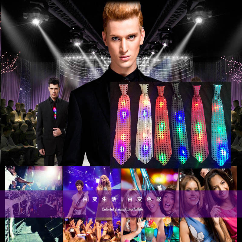 Nuevos hombres y mujeres etapa rendimiento LED sequined tie universal casual tie night show pajarita luminosa al por mayor