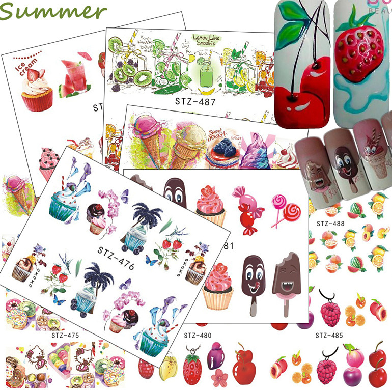 Nail art stickers 3d nail stickers summer fruit avocado cocktail ink pattern water transfer nail jewelry