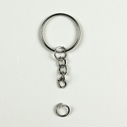25mm circle key ring electroplated silver metal key ring with chain spelled beans handmade diy accessories