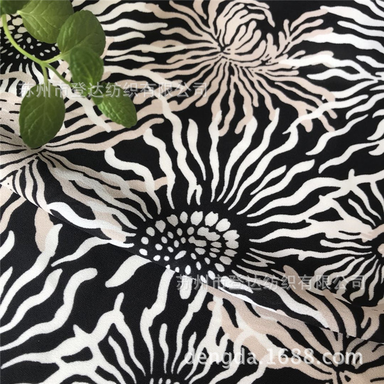 厂家直销 全涤75D平纹有光花瑶绉印花  仿真丝双绉 女装面料