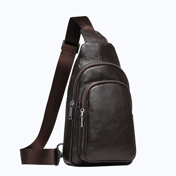 Túi đeo ngực nam da bò thật vân vải thiều, kiểu dáng đơn giản, 30×17×9 cm — Màu cà phê, Màu xanh lam, Màu đen
