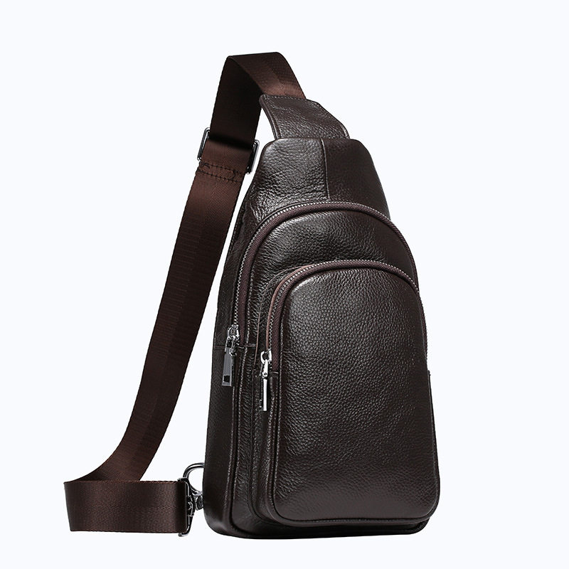 Túi đeo ngực nam da bò thật vân vải thiều, kiểu dáng đơn giản, 30×17×9 cm — Màu cà phê, Màu xanh lam, Màu đen