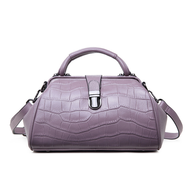 Retro Crocodile Embossed Large Capacity Genuine Leather Doctor Bag - Luxury Women's Handbag & Shoulder Bag For Commuting - Thumbnail 3