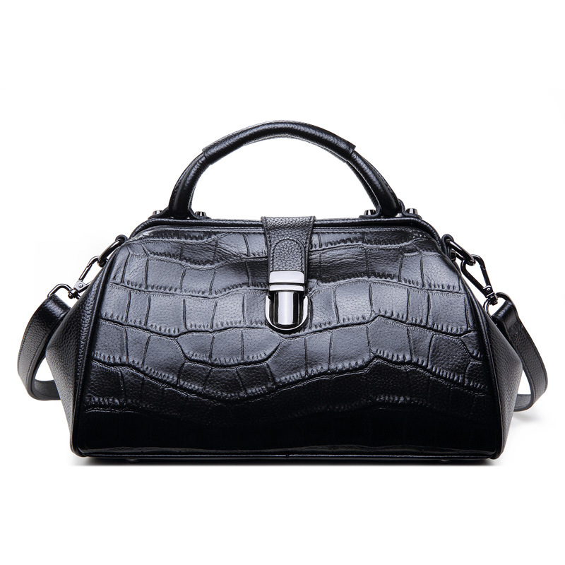 Retro Crocodile Embossed Large Capacity Genuine Leather Doctor Bag - Luxury Women's Handbag & Shoulder Bag For Commuting - Thumbnail 2