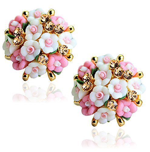 Rosa flor Stud pendientes coreano popular Comercio exterior joyería cerámica lindo pendientes anillo pendientes al por mayor