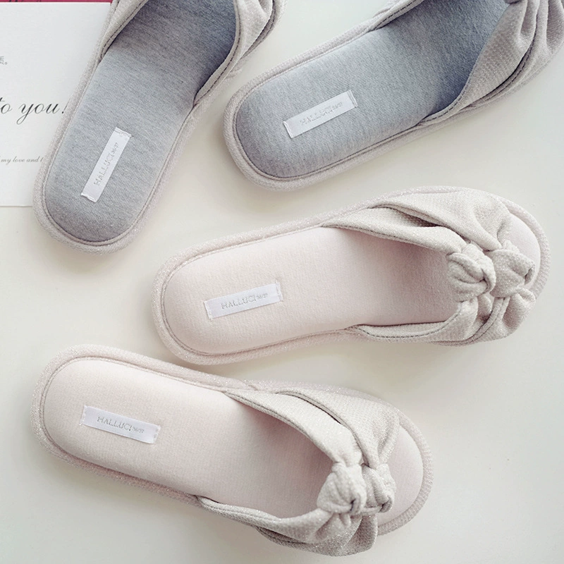 Halluci Summer New Product Bright Silk Double Kats and House Hands and Sleeping Hamsper Women's Permanent Cotton Rubber bottom home slippers