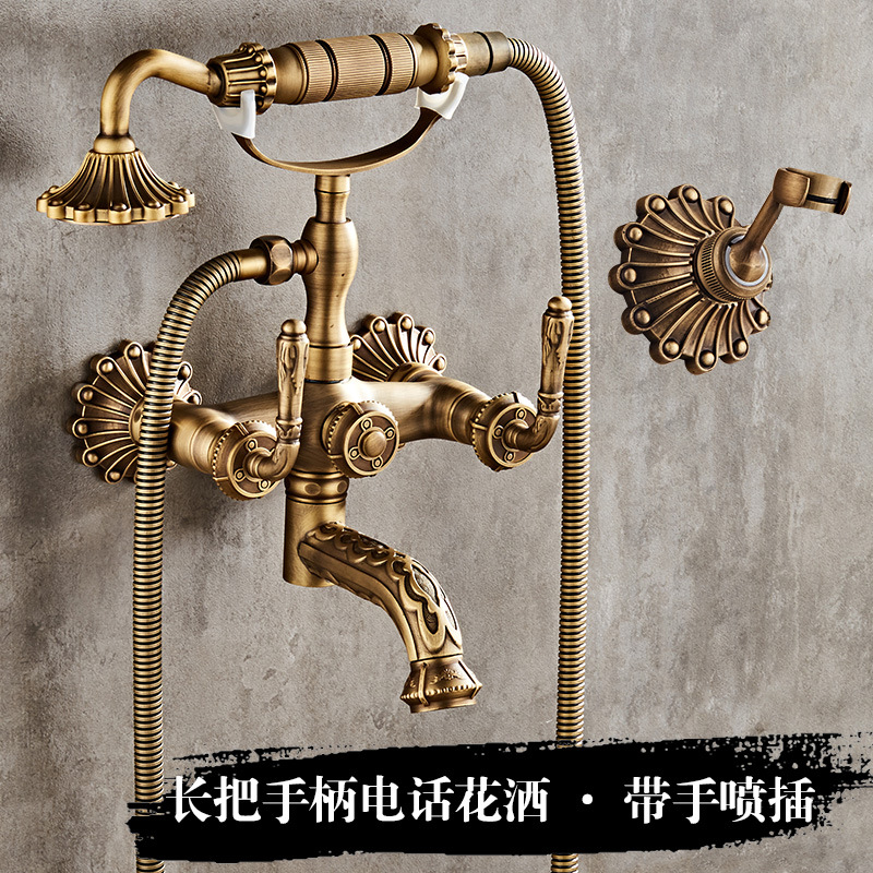 Cobre antiguo ducha simple estilo europeo teléfono ducha traje de mano montado en la pared boquilla bañera grifo retro transfronteriza