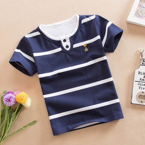 Barabala Kids' Clothing: Summer Collection – Trendy Korean-style Striped Short-Sleeve T-Shirts for Boys and Girls