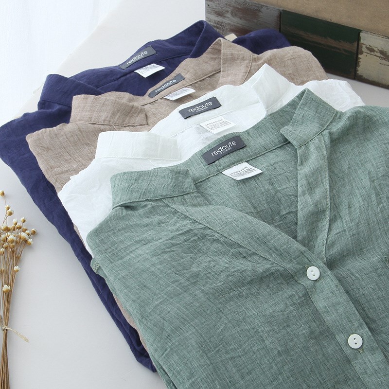 2026 Summer New Sun Protection Clothing Japanese Style Fresh Loose Cotton and Linen Three-Quarter Sleeve Stand Collar Shirt Women's Linen Shirt 2026 Summer New Sun Protection Clothing Japanese Style Fresh Loose Cotton and Linen Three-Quarter Sleeve Stand Collar Shirt Women's Linen Shirt