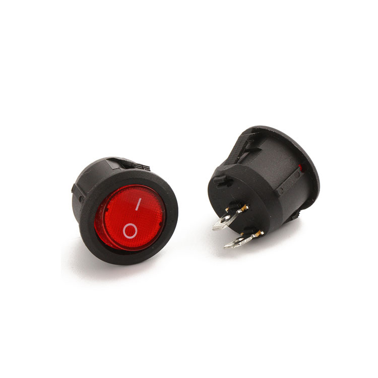 供应 圆形翘板带灯开关  船型开关 23直径 红色带灯3脚