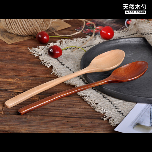 Factory direct sales, Japanese and Korean style foreign trade tableware, long-handled iron-style straight handle spoon, natural and fashionable large lacquered wooden spoon