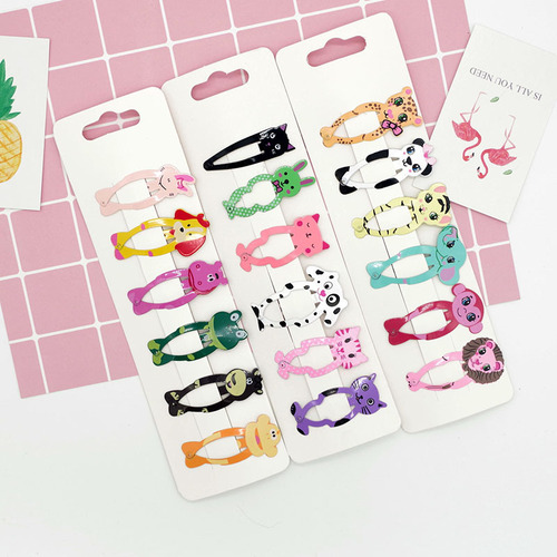 Cross-border exclusive for European and American children's animal hair clips with cute prints for girls bb clips color princess hair clips and hair accessories set