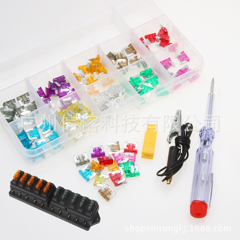 跨境电商 100PCS迷你插片式保险片 带测电笔插拔器 锌片保险片