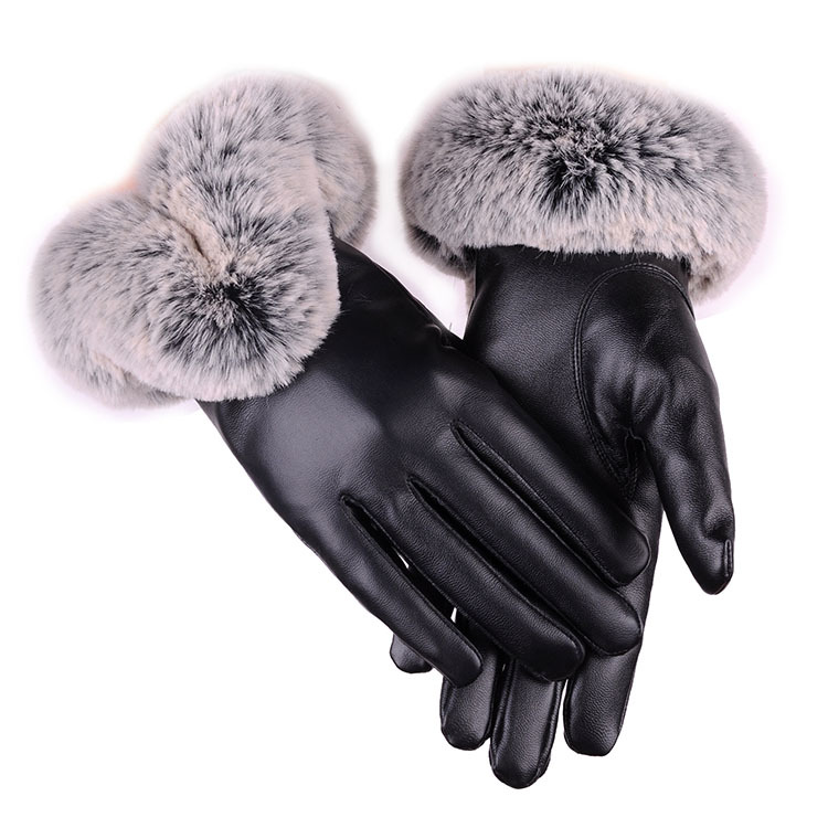 新款加绒加厚保暖手套冬季女士骑车pu手套触屏触控时尚防风厂家批