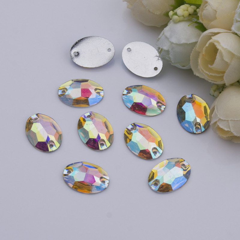 优质环保树脂水钻椭圆仿玻璃树脂钻AB彩手缝树脂钻DIY服饰配件