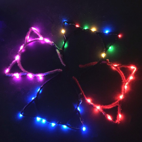 Children's luminous headwear cat ears with light garland glitter feather rabbit ears headband night market stall toys gifts