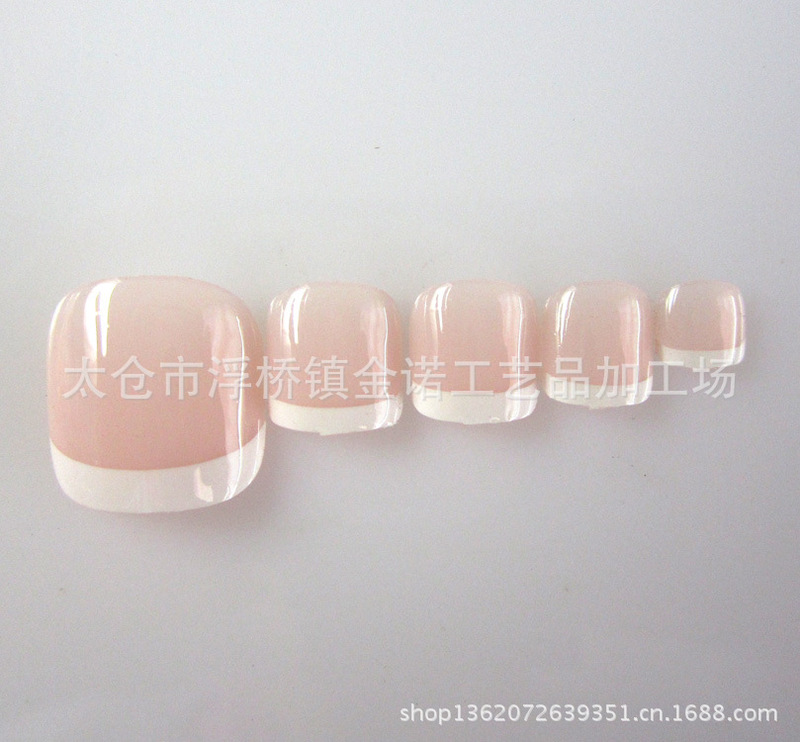 Nude color French toenail patch high quality nail nail finished fake toenail 24 pieces with glue color box packaging