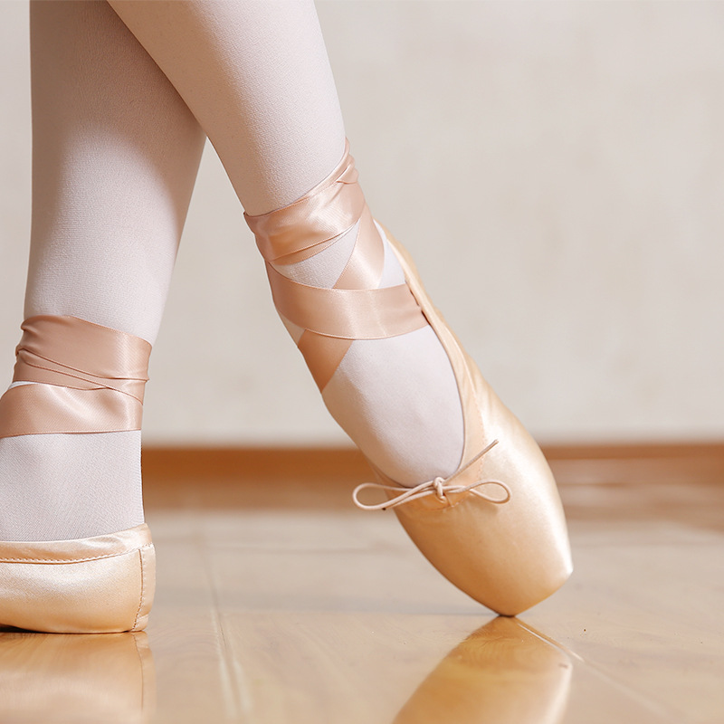 Children's Satin Dance Shoes Adult Canvas Beginner Hard Sole Women's Pointe Shoes Performance Training Strap Ballet Shoes