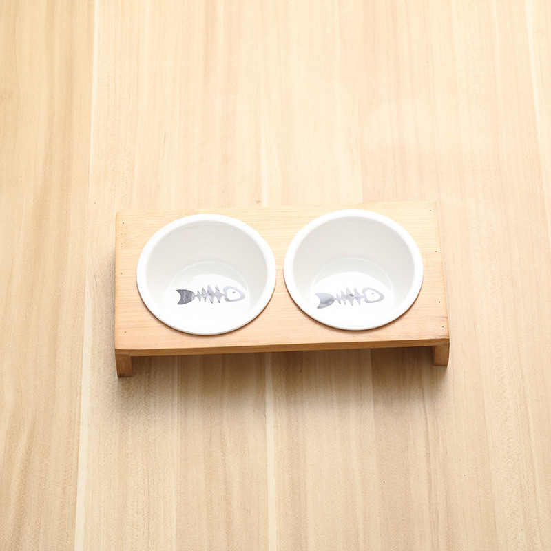 Gato Tazón de cerámica tazón de fuente de comida para mascotas tazón de gato doble tazón de protección cervical tazón de agua comida para gatos tazón de arroz anti-golpe