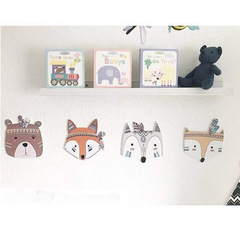 Ins Nordic Home Wood Plastic Animal Wall Hanging Fox Wall Sticker Children's Room Decoration Cartoon Wardrobe Wall Decor
