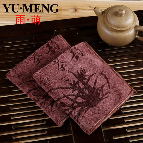 Brushed tea towel 30*30 thick microfiber square towel gift towel absorbent dry cotton and linen tea set cleaning towel