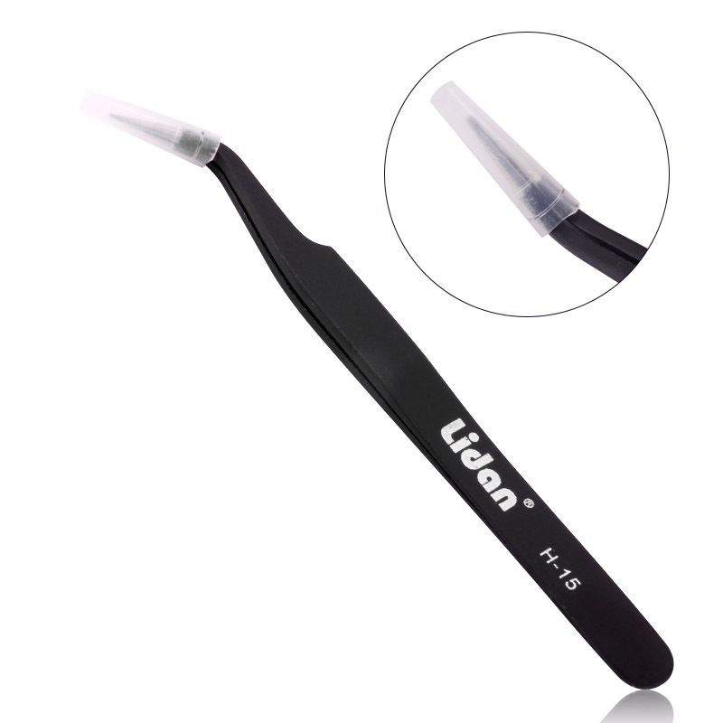 Herramientas de manicura de belleza al por mayor pinzas de codo negro antiestático Diamante-incrustado diamante-tomar y pegar herramientas pequeñas