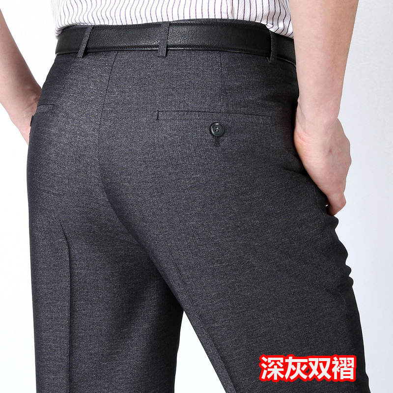 Pantalones de traje plisados dobles de verano delgados de mediana edad y ancianos de cintura alta pantalones de traje formal informal de negocios sueltos pantalones de traje sin planchar image 9