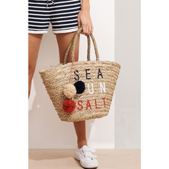 2023 New European and American Style Summer Pom-Pom Straw Bag | Vacation Beach Bag | Rattan & Seagrass Weave Bag | Women's Large Shoulder & Tote Bag