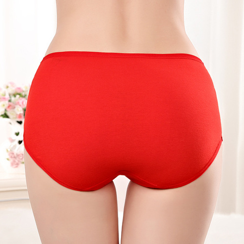 zodiac year bright red underwear hot stamping printed bright red mid-waist underwear tummy control underwear mid-waist pure cotton women's underwear