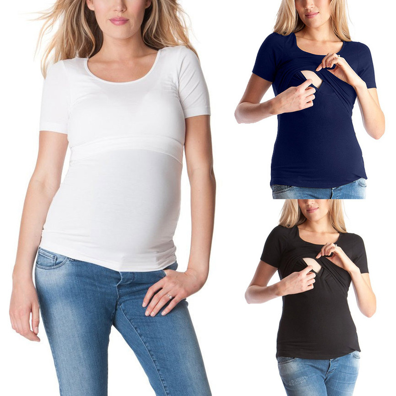European and American Nursing Clothes for Going Out, Hot Mom Style Maternity Tops, Summer Bottoming Shirts, Breastfeeding T-Shirts, Maternity Short-Sleeved Confinement Clothes