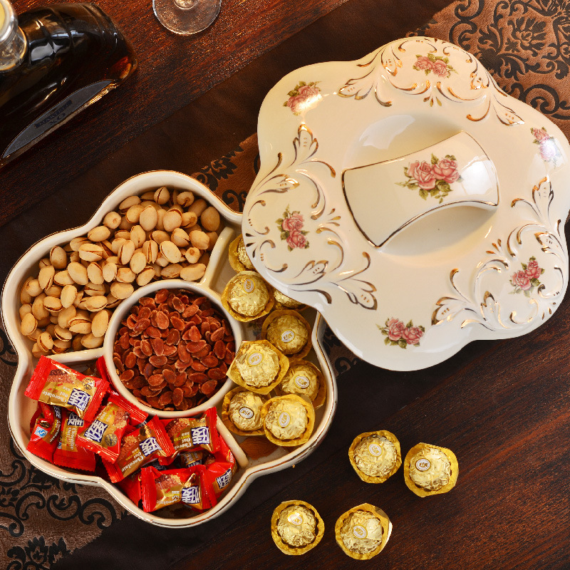 友来福欧式陶瓷新年干果盘客厅水果盘多格糖果盒坚果零食盘坚果盒