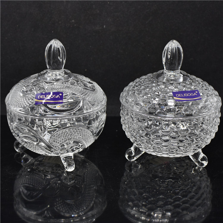 玻璃储物罐 装饰罐 干果罐盅 三脚糖缸桌面家居装饰