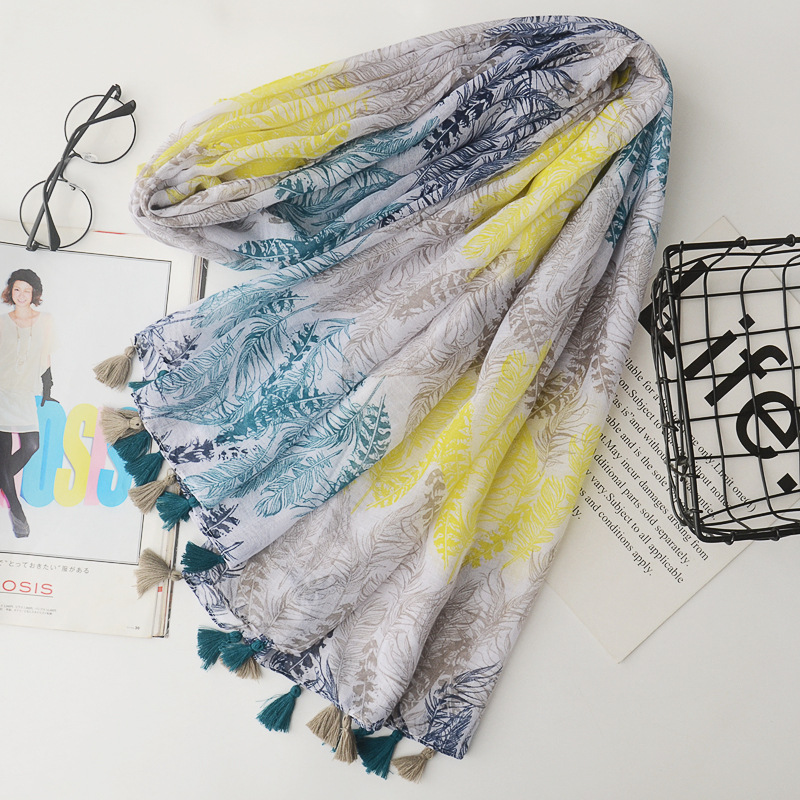 Estilo japonés artístico fantasía pluma protector solar bufanda estilo coreano color coincidencia bufanda decorativa viaje algodón y lino bufanda playa toalla