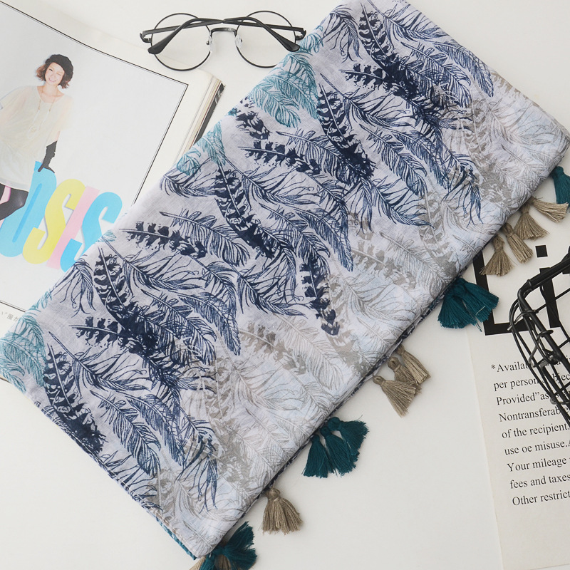Estilo japonés artístico fantasía pluma protector solar bufanda estilo coreano color coincidencia bufanda decorativa viaje algodón y lino bufanda playa toalla