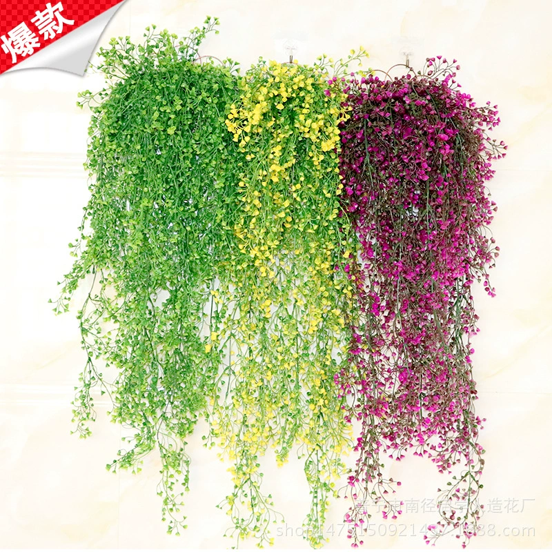 Горячая Длинная Золотая колокольчик ива настенная имитация растений украшение стены подвесная корзина Орхидея ротанг пластик поддельный цветок зеленое растение