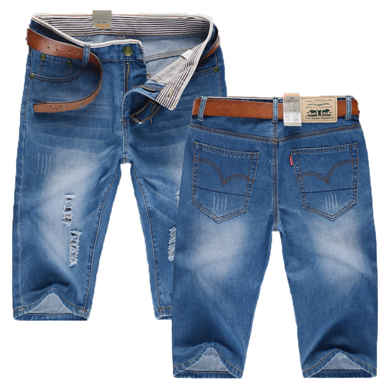 2022 new men's summer men's denim shorts men's slim thin straight stretch pants wholesale