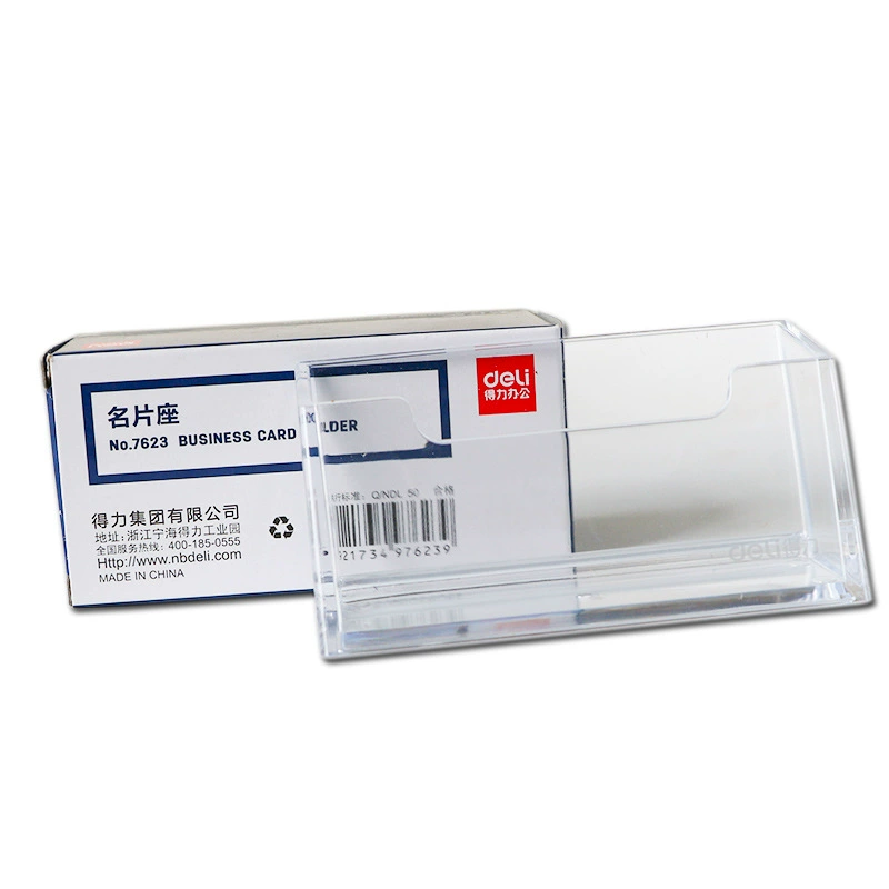 Deli Stationery 7623 Catabst / Настольный бокс для визиток / Полностью прозрачный пластиковый бокс для визиток