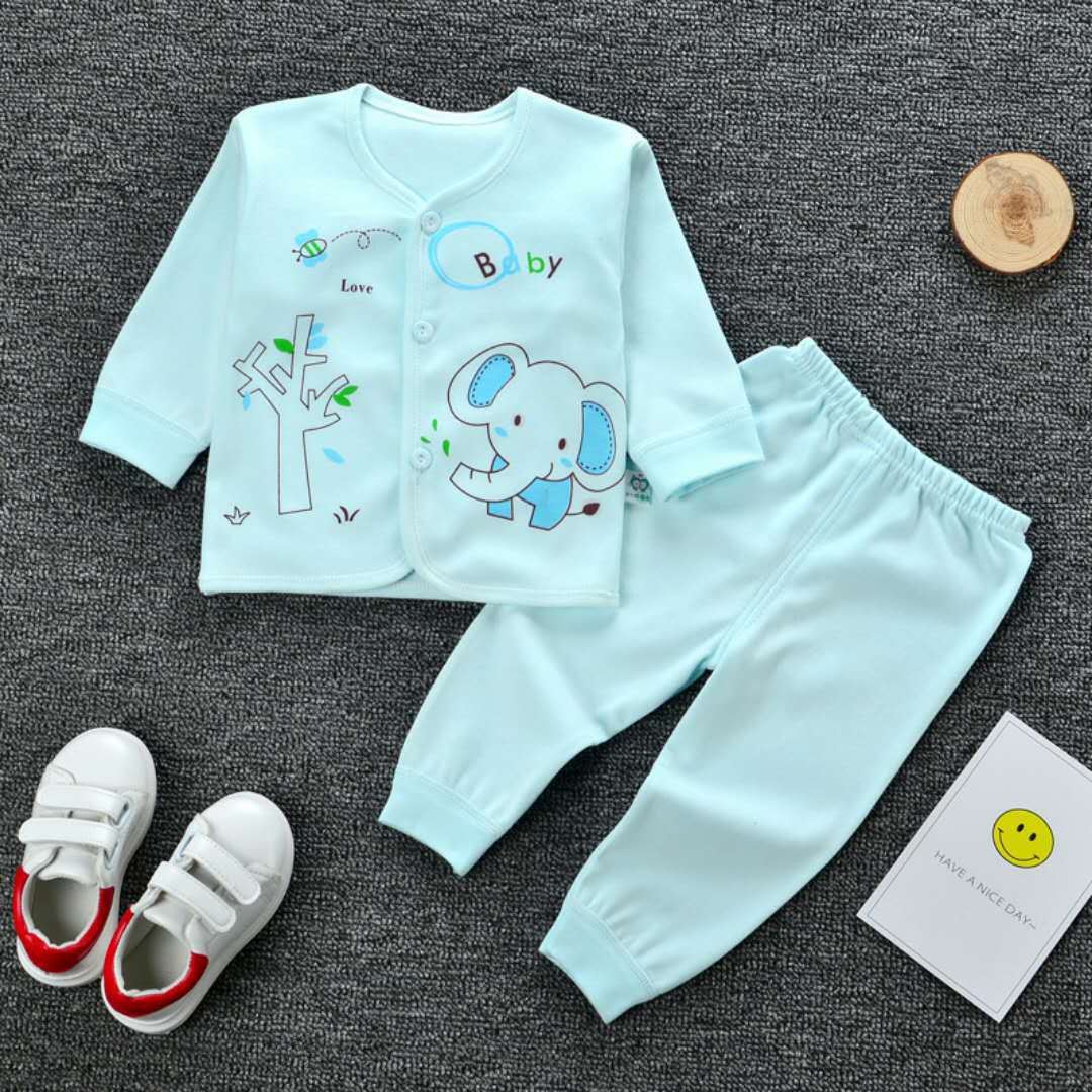 Conjunto de bebé de gran volumen de ventas de Anyang, conjunto de dos piezas de algodón peinado con botones a presión, conjunto de cuello redondo para bebé recién nacido, niño y niña.