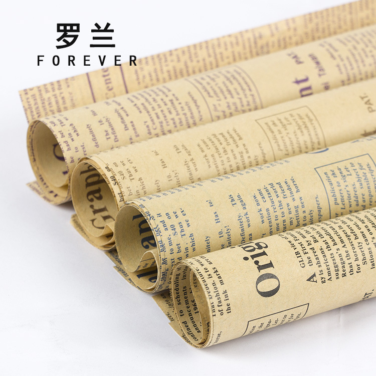 Papel de embalaje de periódico inglés material de embalaje de flores Xinshang amor flor material papel al por mayor floristería suministros ramo de papel
