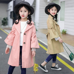 女童風衣2024新款春秋裝兒童純色中長款外套女孩韓版修身洋氣春潮